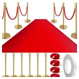 Pelopy Stanchion Posts Queue Crowd Control Stanchion Velvet Ropes Carpet Set, 38 in Post Sand Injection Hollow Base with Rope, Carpet for Party Museum(12 Pcs,Gold,26 ft Carpet), Retail $137
