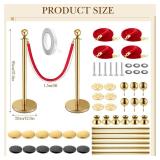 Pelopy Stanchion Posts Queue Crowd Control Stanchion Velvet Ropes Carpet Set, 38 in Post Sand Injection Hollow Base with Rope, Carpet for Party Museum(12 Pcs,Gold,26 ft Carpet), Retail $137