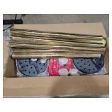 Pelopy Stanchion Posts Queue Crowd Control Stanchion Velvet Ropes Carpet Set, 38 in Post Sand Injection Hollow Base with Rope, Carpet for Party Museum(12 Pcs,Gold,26 ft Carpet), Retail $137