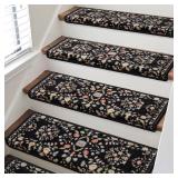 RORA Bullnose Carpet Stair Treads Non-Slip Stair Treads for Wooden Steps, Washable Stair Carpet, Floral Stair Rugs, Runner Indoor Stair Mats for Pets Elder,14pcs,29.5 