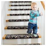 RORA Bullnose Carpet Stair Treads Non-Slip Stair Treads for Wooden Steps, Washable Stair Carpet, Floral Stair Rugs, Runner Indoor Stair Mats for Pets Elder,14pcs,29.5 