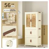 Roqao Portable Kids Wardrobe Closet with Doors, 22.0"x13.4"x49.8" Collapsible Plastic Baby Wardrobe Storage Cabinet with Wheels Hanging Rod and 10 Hangers Kids Closet for Baby Clothes Organizer, Retai