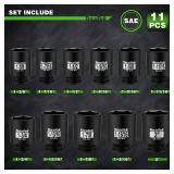 TecoTek 1/2inch Drive Deep 6 Point Impact Socket Set, 11 Piece Standard SAE Spindle Axle Nut Impact Socket Set, Cr-Mo, 1 and 3/8 Inch to 2 Inch Size Retail $99.99