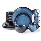 LERATIO Ceramic Dinnerware Sets for 4,16-Piece Reactive Glaze Plates and Bowls Set with Mugs,Highly Chip and Crack Resistant | Dishwasher,Microwave & Oven Safe Dishes set-Blue Retail $95
