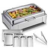 Electric Chafing Dish Buffet Server Set, Stainless Steel Full Size & Half-Size &Three-Section Food Pan with Temp Control, Roll Top Stainless Steel Food Warmers for Catering Buffet (A-01), Appears New,