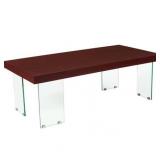 Set of 12 New Flash Furniture Forest Hills Collection Red Cherry Wood Grain Finish Coffee Table with Glass Legs