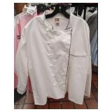 APPEARS NEW - Chef Designs White Professional Kitchen Coat with Black Trim XL