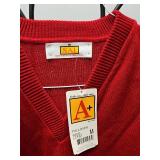 SAI A+ Red V-Neck Acrylic Pullover Sweater