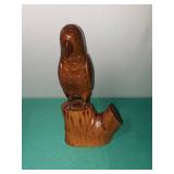 Vintage Hand Carved Wooden Parrot on a Stump. (repaired)