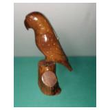 Vintage Hand Carved Wooden Parrot on a Stump. (repaired)