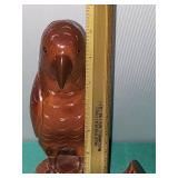 Vintage Hand Carved Wooden Parrot on a Stump. (repaired)