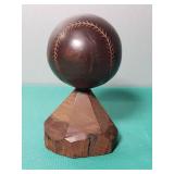 Hand Carved Ironwood Baseball on Base. 6 Inches