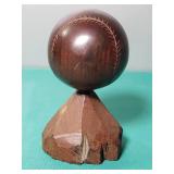 Hand Carved Ironwood Baseball on Base. 6 Inches