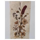 Vintage Pressed Wildflower Botanical Art in Green Frame. Natural Flowers by E. Waldman.  7x12.5 Inches