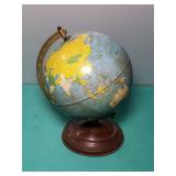 Mid-Century World Globe with Metal Meridian. 8x11 Inches