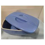 Vintage 1940s -50s Hall China Montgomery Ward Blue Ceramic Covered Casserole Dish #1519