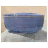 Vintage 1940s -50s Hall China Montgomery Ward Blue Ceramic Covered Casserole Dish #1519