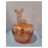 Vintage Jeannette Scottie Dog  Mirigold Carnival Glass Powder Jar