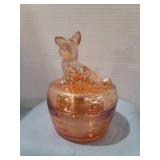 Vintage Jeannette Scottie Dog  Mirigold Carnival Glass Powder Jar