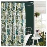 Jungalow Jardin Shower Curtain Green/Blue Cotton, Botanical Pattern, Machine Washable