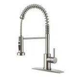 androme Single-Handle Pull Down Sprayer Coil Spring Gooseneck Kitchen Faucet with Deckplate Stainless Steel in Brushed Nickel
