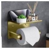 BWE Wall Mounted Stainless Steel Toilet Paper Holder Tissue Roll Holder Hanger with Phone Shelf in Brushed Gold
