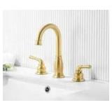 Phiestina Brushed Gold Widespread Bathroom Faucet 3-Hole 8 in. 2-Handle with Valve and Metal Pop-Up Drain Assembly