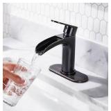 Waterfall Single Handle Bathroom Faucet with Metal Pop-Up Drain, Bathroom Sink Faucet Oil-rubbed Bronze