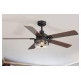 Breezary Modern Farmhouse 52-in Matte Black with Rich Walnut and Weathered Oak Blades LED Ceiling Fan With Light 5 -Blade