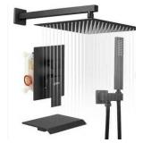 COBBE Modern Matte Black Square Rainfall Shower Head Set- Retail: $223