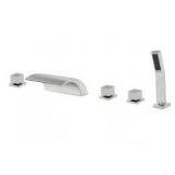 FLG 3-Handle Deck Mount Roman Tub Faucet with Hand Shower 5 Holes Brass Waterfall Tub Filler with Sprayer in Brushed Nickel