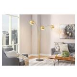 Caldwell 74.5 in. 3-Light Gold Arc Floor Lamp with Metal Shades and Black Marble Base