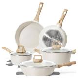 SODAY 12 Pcs Pots and Pans Set Non Stick, Cookware Sets White Granite Induction Cookware, Non-toxic Healthy Nonstick Kitchen Cooking Set with Frying Pan Set, Saucepans (PFASPFOAPFOS Free)