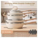 SODAY 12 Pcs Pots and Pans Set Non Stick, Cookware Sets White Granite Induction Cookware, Non-toxic Healthy Nonstick Kitchen Cooking Set with Frying Pan Set, Saucepans (PFASPFOAPFOS Free)