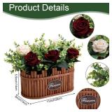 Nagobi Dining Table Centerpiece Decor - Pre-Made Artificial Flower Arrangement Fake Floral with Wooden Vase for Farmhouse Kitchen Bathroom Living Room Decorations (Burgundy Champagne)