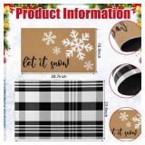 Drydiet 2 Pcs Winter Let It Snow Coir Doormats Outdoor Snowflake Welcome Door Mats Layered Buffalo Plaid Front Door Rugs Non Slip Floor Mats for Christmas Porch Entryway Indoor Outdoor Decor