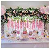 WONICE Artificial Wisteria Hanging Flowers Fake Wisteria Flower Garland Silk Vines Rattan Decor for Home Wedding Arch Wall Garden Greenery Bedroom Outdoor Office Party Decoration (12, Dark Pink)