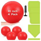Hiboom 10 Pcs Kickball Set Includes 10 Inches Dodgeball Playground Balls 5 Rubber Throw Down Bases Needles and Ball Pump for Boys Girls Adults Backyard Game Camps Picnic Schoolyard Summer(Green)