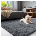 OLANLY 3x5 Machine Washable Small Bedside Rug, Soft Fluffy Shaggy Rugs for Living Room, Bedroom, Indoor Floor Carpet for Kids Girls and Boys, Preppy Dorms, Nursery, Home Decor Aesthetic, Grey