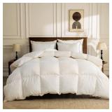 BPC Organic Feather Down Comforter Oversized King, Hotel-Luxury Fluffy Duvet Insert with Cotton Cover and Puffy Feather Down Filling for All-Season, Ivory White, 120x98 Inches
