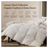 BPC Organic Feather Down Comforter Oversized King, Hotel-Luxury Fluffy Duvet Insert with Cotton Cover and Puffy Feather Down Filling for All-Season, Ivory White, 120x98 Inches