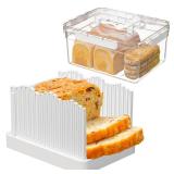 Sorgion 2-in-1 bread slicer and storage box with handle - plastic bread boxes for fresh keeping food storage containers with lids airtight for cake buns,White