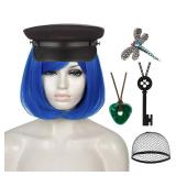 ATAYOU 6Pcs Short Blue Wig with Accessories for Women Halloween Cosplay costume