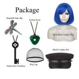 ATAYOU 6Pcs Short Blue Wig with Accessories for Women Halloween Cosplay costume