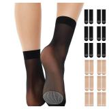 Aaronano 12 Pairs Nylon Socks for Women High Sheer Ankle Socks Hosiery with Reinforced Toe(Black+Nude)