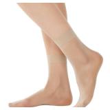 Aaronano 12 Pairs Nylon Socks for Women High Sheer Ankle Socks Hosiery with Reinforced Toe(Black+Nude)