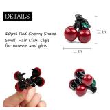 Small Cherry Hair Claw Clips for Women Girls, 10PCS Red Pearl Cherry Shaped Mini Hair Clips with Green Rhinestone Leaves, Cute Small Hair Accessories for Styling, Daily Wear, Party