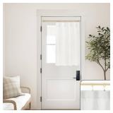 Lino Rosa Bathroom Window Curtain Short,Pinch Pleated with Rings Hooks 40 Inch Long Privacy Decorative White Semi Blackout Small Front Door Curtains for Glass Window