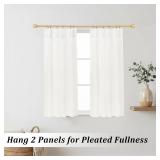 Lino Rosa Bathroom Window Curtain Short,Pinch Pleated with Rings Hooks 40 Inch Long Privacy Decorative White Semi Blackout Small Front Door Curtains for Glass Window