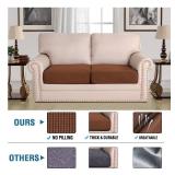 H.VERSAILTEX Super Stretch Individual Seat Cushion Covers Sofa Covers Couch Cushion Covers Slipcover Sets Thick Jacquard Textured Twill Fabric (2 Piece Medium Sofa Cushion Covers, Caramel)